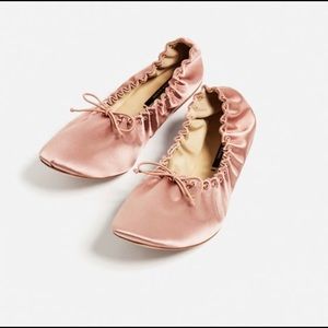 NWOT Zara Soft Sateen Foldable Flats - Pink